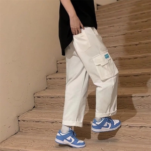 多口袋白色工装裤男潮牌ins港风休闲九分裤子高街机能抽绳阔腿裤图片