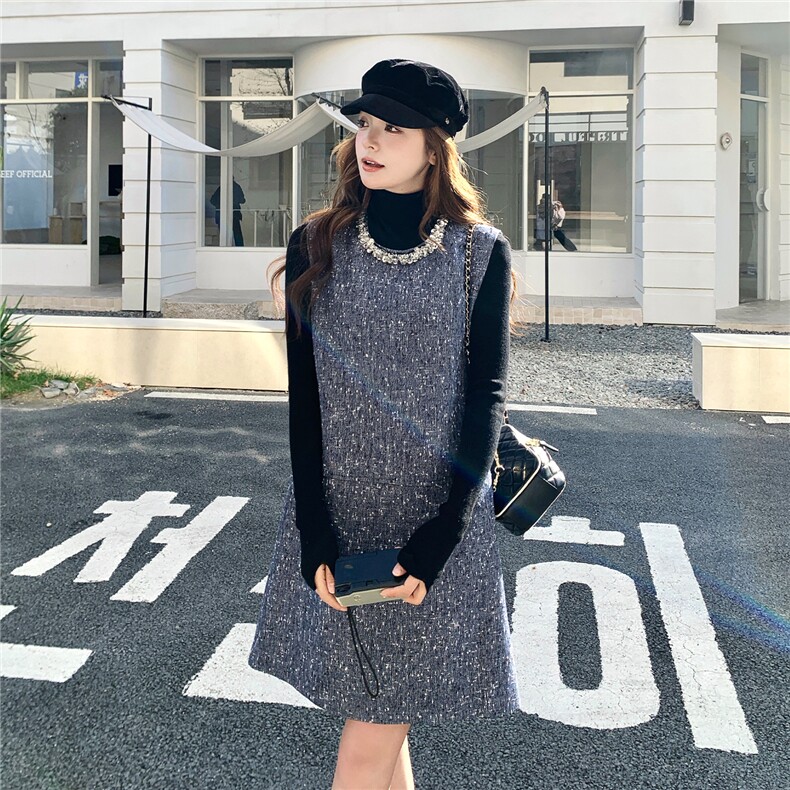 小香风钉钻背心裙+黑色针织打底衫套装W637P195-K288,女装套装/套裙,2C209