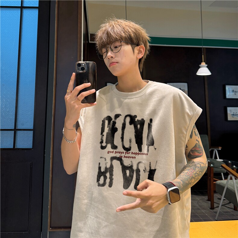 2025夏季新款潮流字母印花麂皮绒多色背心bxjp334-特批19控38图片