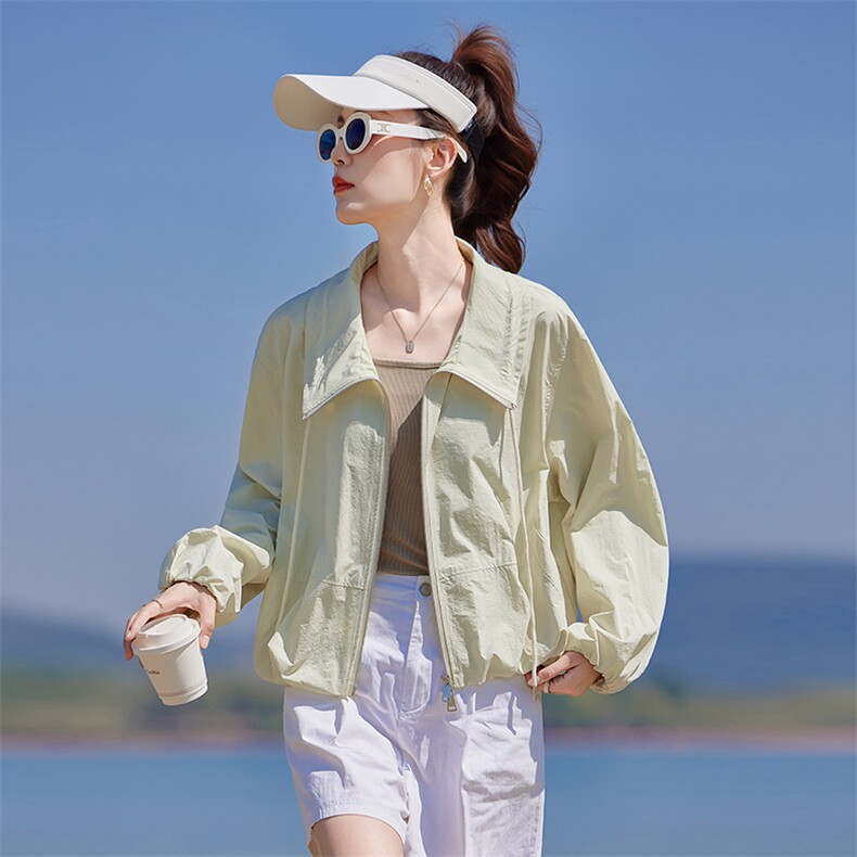 清新绿色防晒衣女款夏季2025新款韩版宽松休闲轻薄透气防晒服外套,女装短外套,靓衣阁
