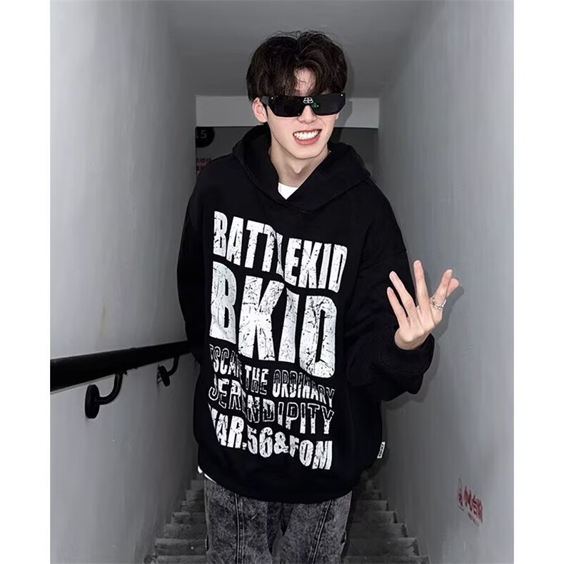 美式复古卫衣男款春秋季潮牌痞帅炸街连帽衫重磅硬挺oversize外套图片