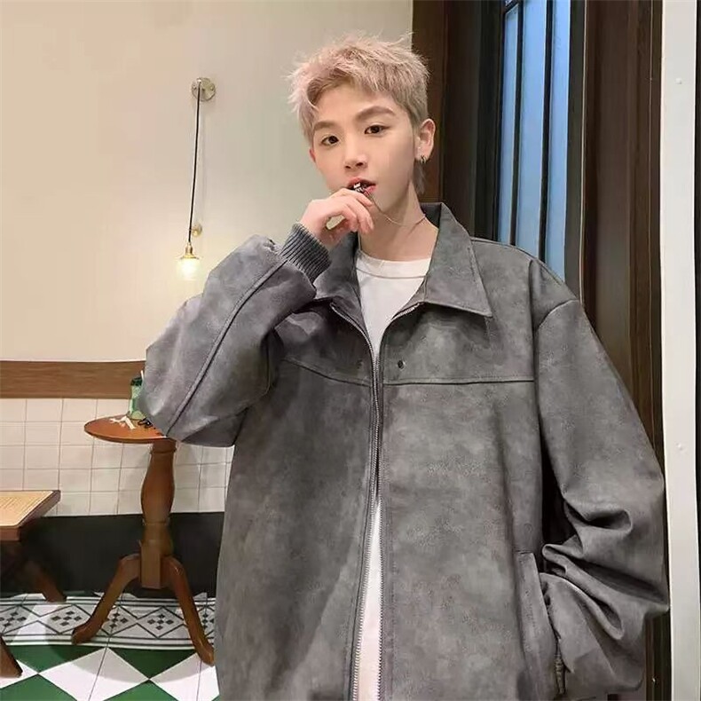 Q01-P52春秋皮衣外套潮牌宽松休闲机车服痞帅炸街高级,男装皮衣,电商B323A