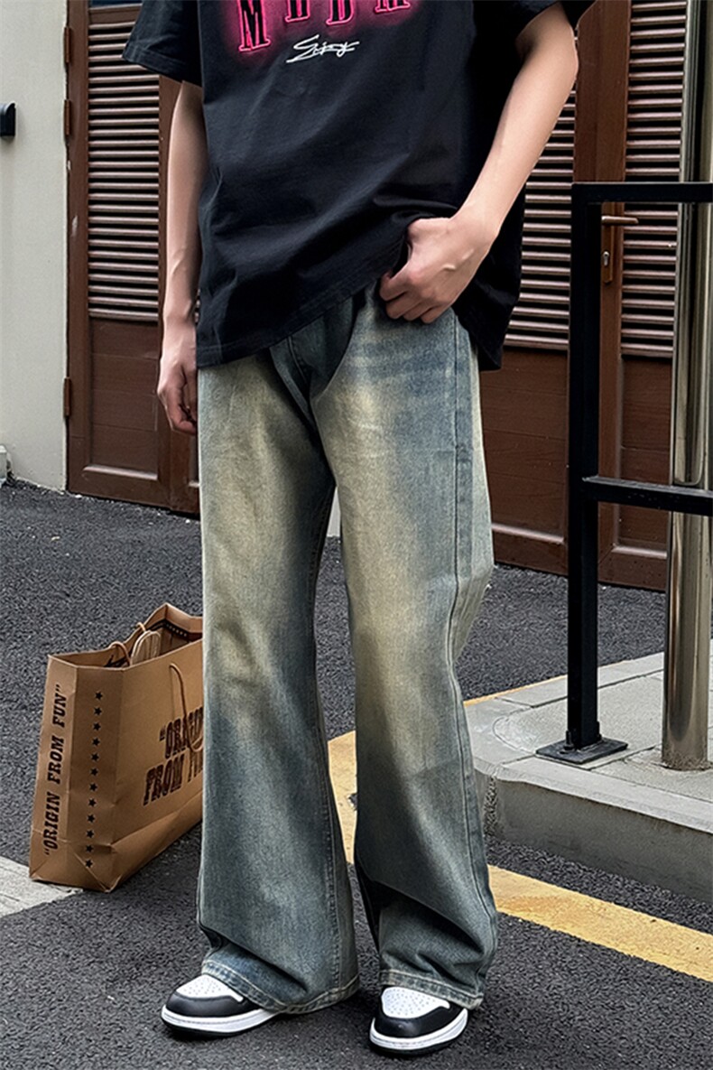 复古阔腿牛仔裤男2025春夏新款高腰显瘦小众设计感直筒裤767-P45,男装牛仔裤,电商A178