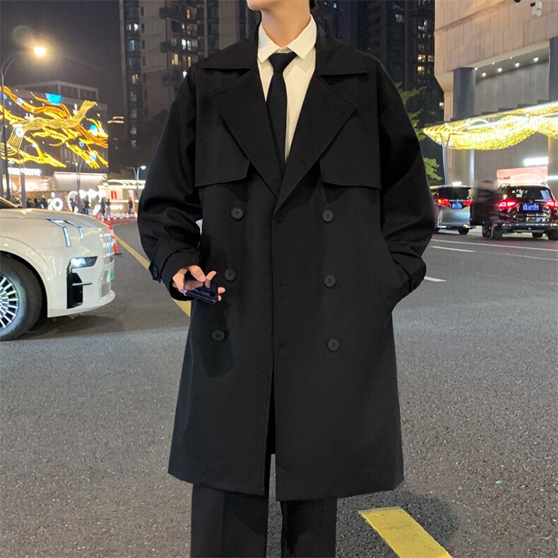 现货中长款大衣男2025新款春季外套高级感英伦风衣F02525-P98,男装风衣,星座308B-2