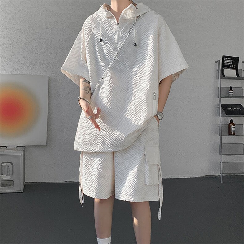 现货TZ772-特批56新款速干肌理感短袖衬衫短裤T恤大码套装,男装休闲套装,电商A059
