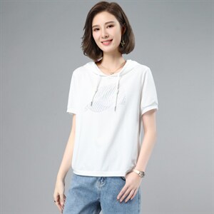 板酷2026夏装新款时尚宽松烫钻纯色女装上衣连帽T恤B619图片