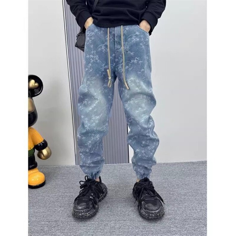 高街复古个性提花牛仔裤男2025春秋新款时尚宽松束脚裤百搭休闲裤图片