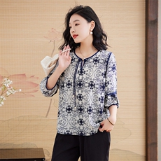 夏季时尚优雅别致设计感新中式清新百搭衬衣2025小衫上衣，女装蕾丝衫/雪纺衫，媚琳依坊