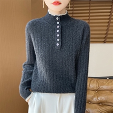 撞色POLO领假两件100纯羊毛衫女新款气质保暖内搭针织打底毛衣冬，女装羊毛衫，大美人包芯纱店