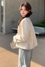 米色高级感国风提花短外套女2025春季新款小个子气质休闲盘扣上衣，女装短外套，浙宝208A