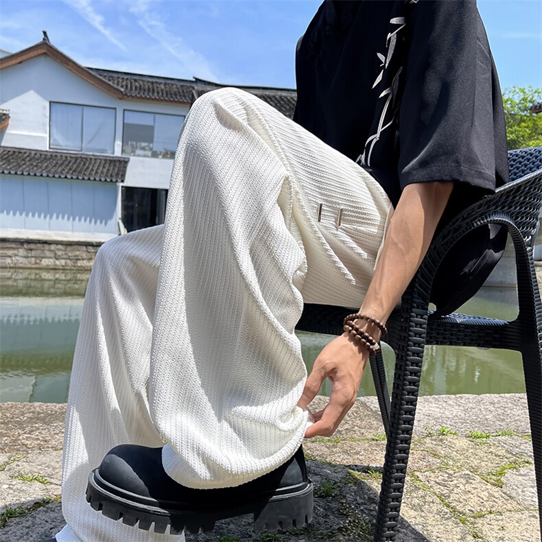 B225-K2201-P55-X69-95%聚酯纤维5%氨纶-风蛇纹宽松阔腿裤-现货,男装休闲裤,电商B225