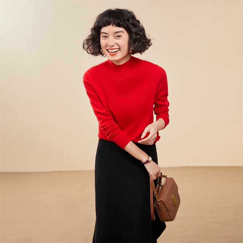正品~无缝软糯baby小山羊绒衫女半高领针织宽松打底套头秋冬毛衣,女装羊绒衫,雅之冉羊绒