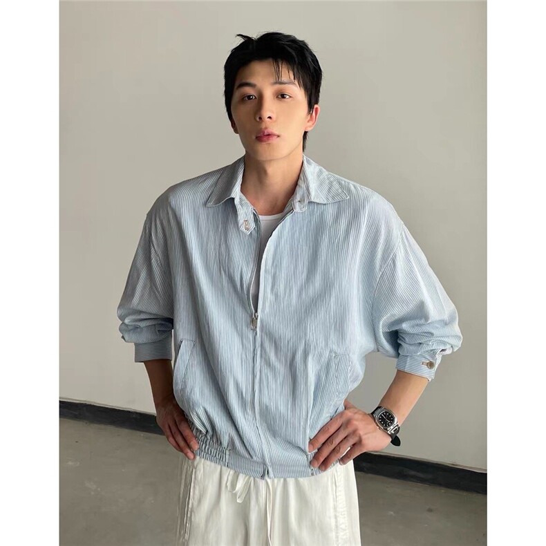 条纹翻领夹克男女2025春秋冬季宽松休闲百搭ins长袖外套JK50,男装夹克,星座516A