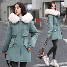 棉衣女中长款大毛领2020年冬新款韩版宽松加厚外套棉袄羽绒棉服潮，女装棉衣/棉服，依恋蒂丝