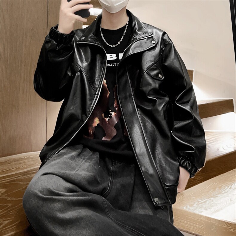 潮流新款皮衣立领皮夹克春及男士机车情侣款外套A266-PY008-P75图片
