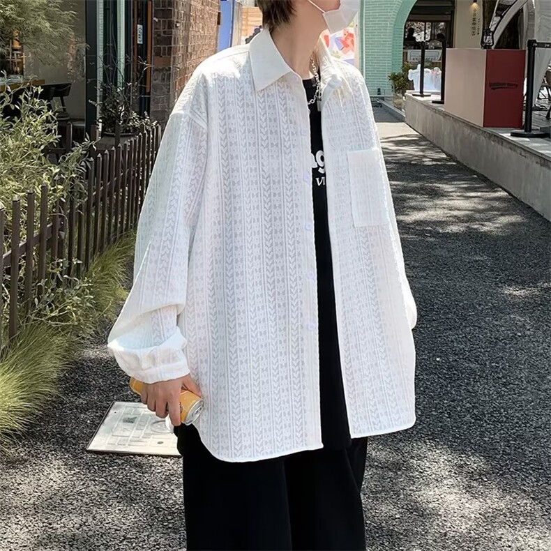 衬衫长袖男秋季ins潮流衬衣男港风痞帅外套HC76P40,男装衬衫,星座1116-2