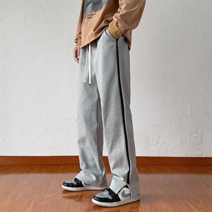 22/秋冬新款港风运动裤潮牌休闲裤潮流男裤直筒拖地裤子男士K3318图片