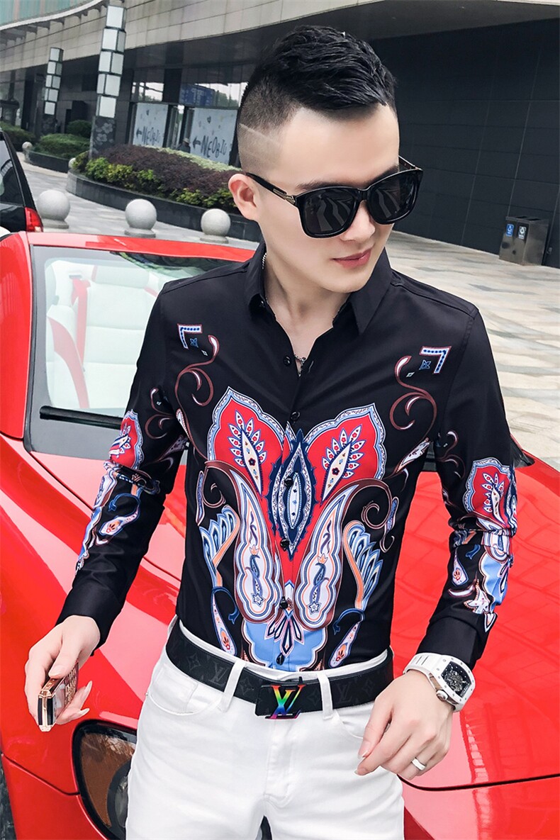 2021春秋衬衫社会男长袖上衣印花男装韩版修身四季潮流衬衣Q615-P55,男装衬衫,星座419（原A233）