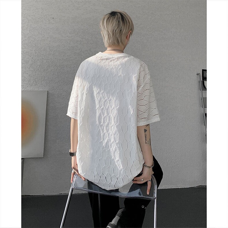 现货T10130-特p30控58高品质面料镂空痞帅大码圆领短袖T恤衫,男装T恤,电商A059