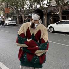 设计感毛衣男冬季美式慵懒情侣针织衫撞色圆领上衣潮MY05734-P52，男装针织衫/毛衣，星座308B-1