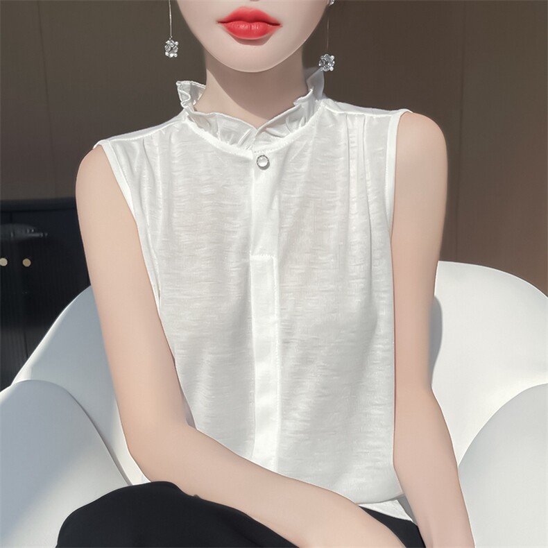 无袖女夏季木耳领袖衫宽松简约百搭纯色女上衣,针织衫/毛衣,绒宛羊绒