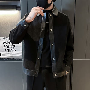 男轻熟小伙店主新款灯芯绒拼皮宽松夹克外套A236-JK-5061-P115图片