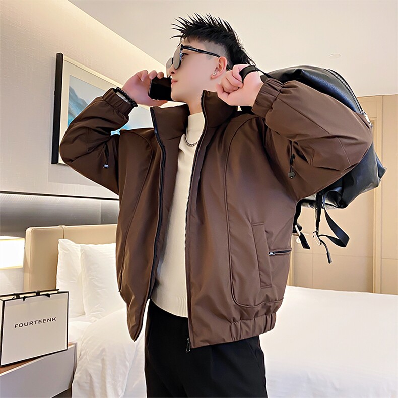 AY76/特P158控208冬季社会小伙高级设计师简约潮牌纯色棉服男咖首,男装棉衣,星座305B-1