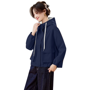 休闲撞色连帽短款外套女2025秋新款宽松百搭时尚洋气减龄夹克上衣图片