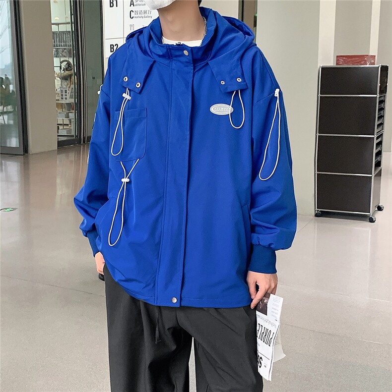 克莱因蓝外套男中性风休闲宽松抽绳装饰大码M-5XL夹克男JK7569P75,男装夹克,星座227-7