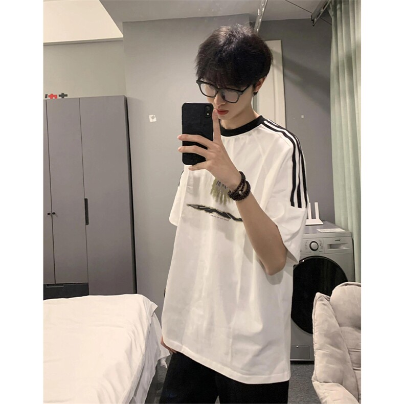 夏季美式高街重磅纯棉三条杠织带撞色男女短袖T恤ZD500-特P30,男装T恤,电商A486