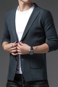 秋装中年男士商务休闲开衫外套2023秋季新款时尚针织衫西装男薄款图片