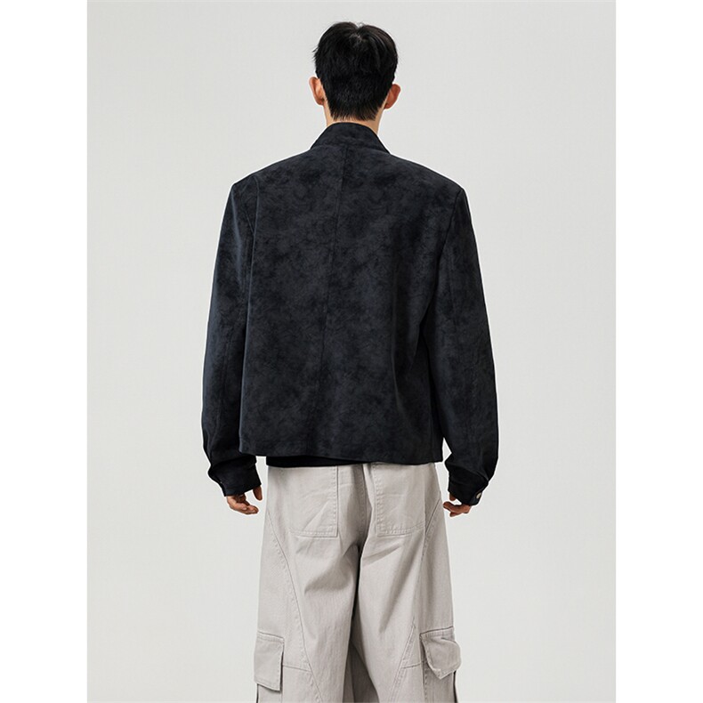 JK9922-P75控128秋季老钱风短款宽松夹克外套男潮牌扎染垫肩皮衣,男装夹克,电商A058-1（原电商C417）