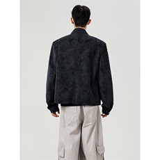 JK9922-P75控128秋季老钱风短款宽松夹克外套男潮牌扎染垫肩皮衣，男装夹克，电商A058-1（原电商C417）