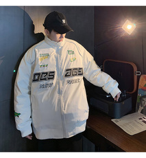 夜间反光条白鸭绒羽绒服机能机车服全身刺绣夹克外套短款男女同款，男装羽绒服，星座301D-4(原星座1004-4）