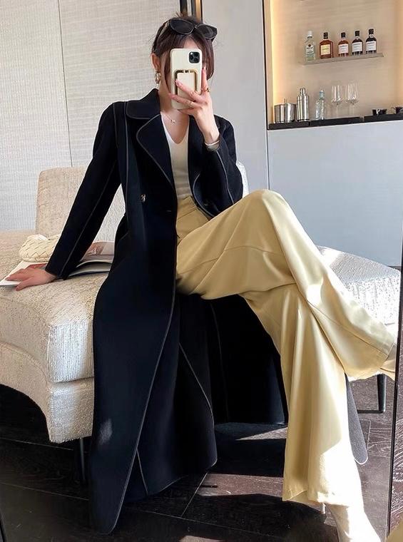 2022新款明线设计修身显瘦羊毛双面呢大衣,女装其它,L·H·X