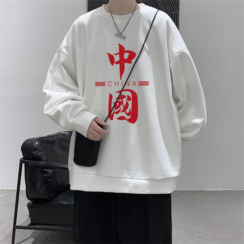 华夫格卫衣圆领卫衣男大码长袖t恤男外套 HW76198-P30加绒款-P40图片