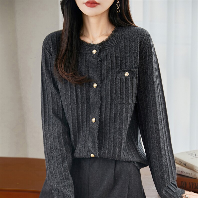 法式高端小香风流苏纯棉针织开衫女短外套毛衣25新款时髦洋气上衣，女装针织衫/毛衣，彩羽羊绒