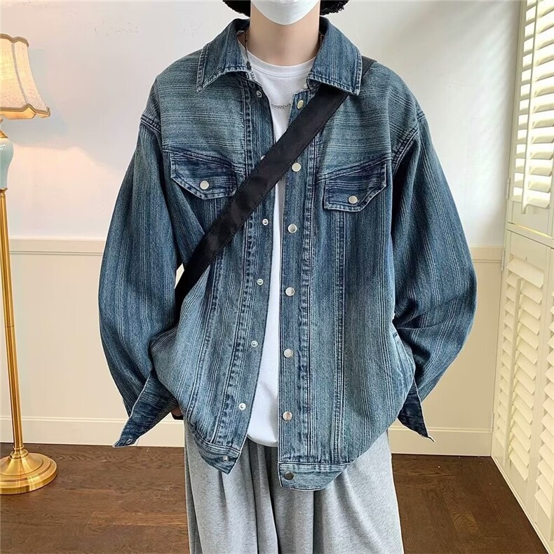 牛仔外套男春秋季韩版百搭翻领渐变复古蓝休闲夹克潮牌88500-p68,男装工装外套,星座1008