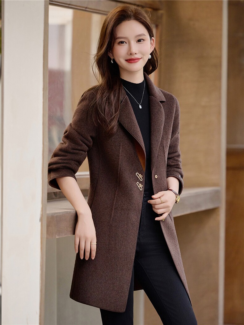 2025年新款高端手缝小个子羊绒大衣女韩版修身羊毛双面呢外套,女装毛呢外套,众宇琦