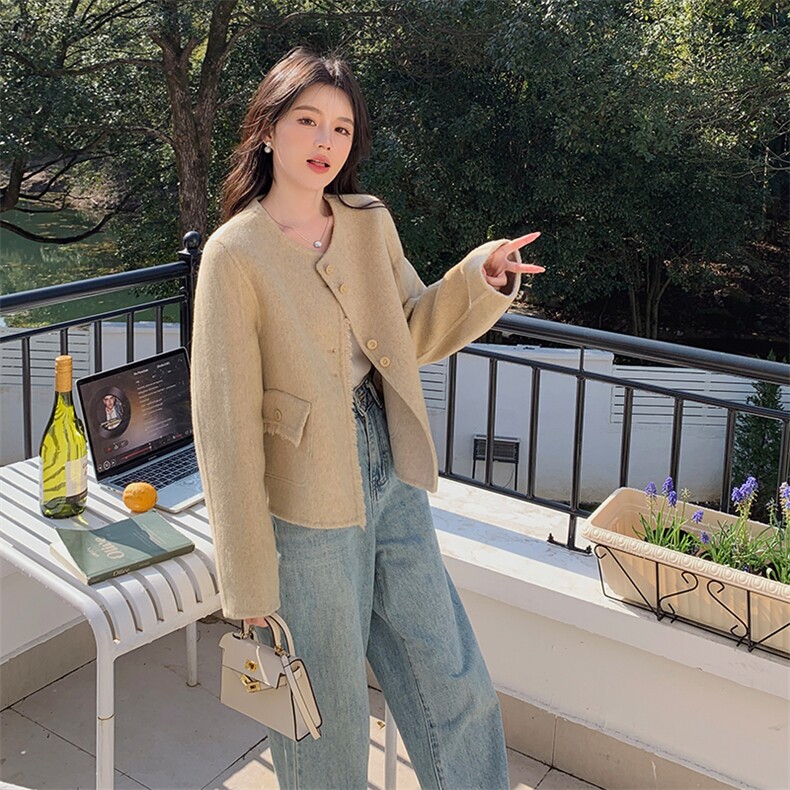 冬季新款超好看双面羊毛大衣外套女短款时尚上衣A509P195K298,女装短外套,2C268