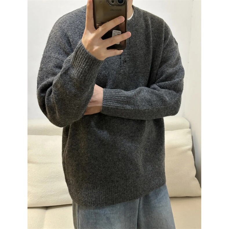【有货】PLMY1ZZ-特P58老钱亨利领毛衣男秋冬美式复古慵懒针织衫,男装针织衫/毛衣,星座1007（原301D）