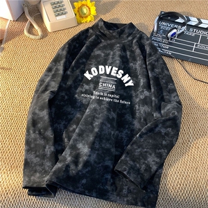 1506/Q97980/P32秋冬扎染德绒重磅长袖T恤男宽松潮牌情侣长袖上衣,男装T恤,星座1506