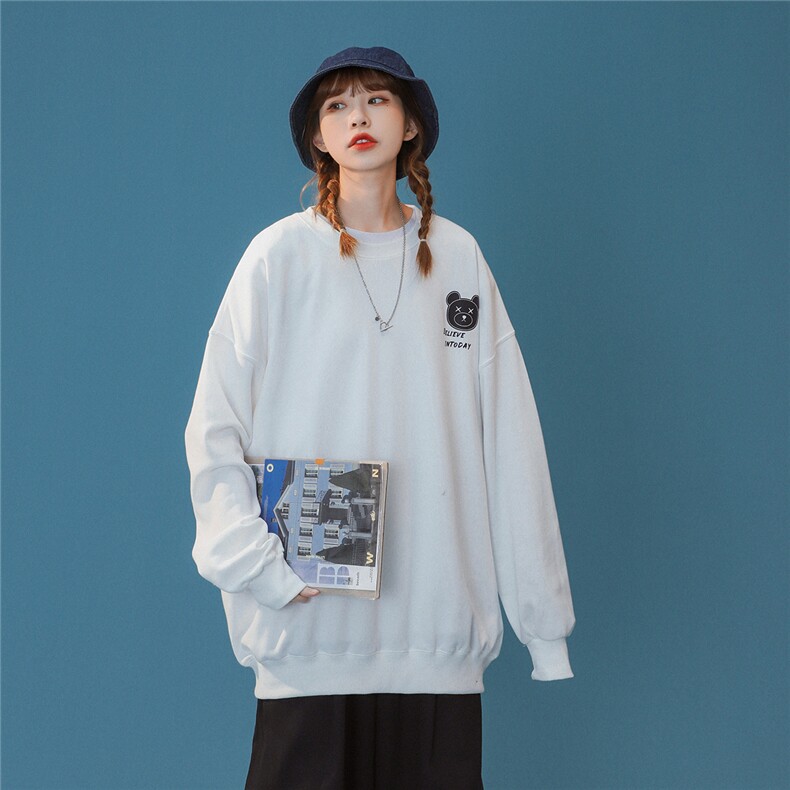 EY07春季新款港风休闲宽松男女卡通小熊印花套头圆领长袖卫衣P30,男装卫衣,电商C306-1