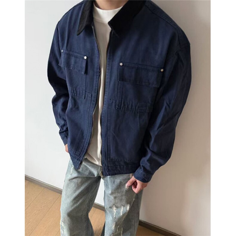 工装夹克外套男士2025春秋季复古撞色翻领飞行服褂子 JK7707图片