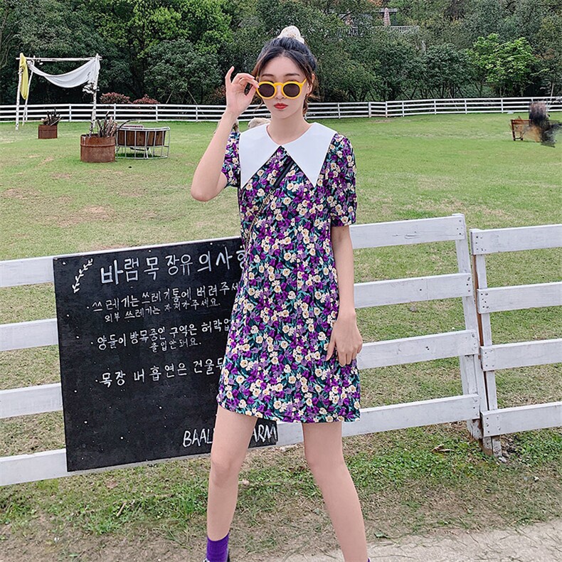 现货2021夏季娃娃领碎花连衣裙浙宝292A货号1903,女装连衣裙,时倾STUDIO