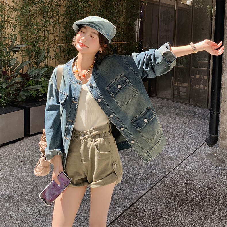 时尚水洗牛仔外套女秋季新款休闲宽松显瘦夹克,女装牛仔外套,帛锦泉