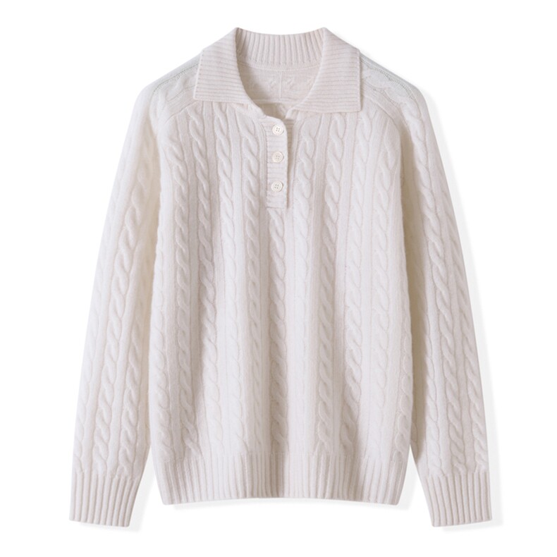 2025秋冬百搭时尚简约麻花半开领针织衫，女装羊绒衫，昭美纯山羊绒