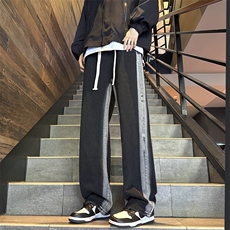 美式vintage撞色牛仔裤男款秋冬季潮牌宽松高街直筒裤子，男装牛仔裤，星座410-7