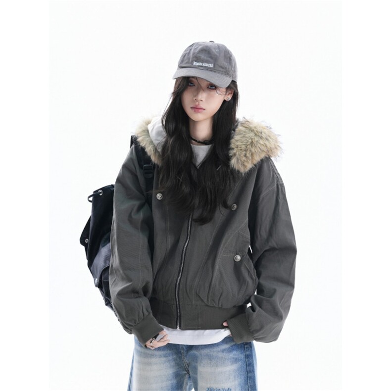 座山雕毛领保暖连帽棉服外套女cleanfit加厚加绒夹克MF368-P90,男装夹克,星座412-3