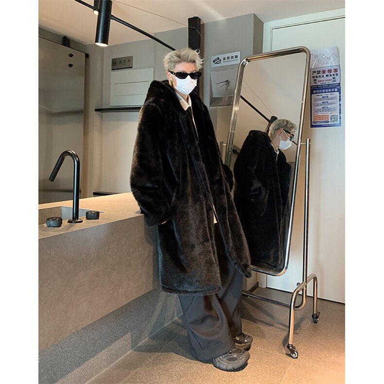 517A-8-Y76-P128现货高品质貂毛连帽大衣加厚外套风衣,男装风衣,星座517A-8（原B282）
